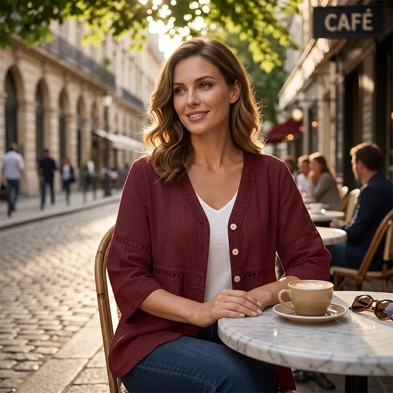 Ardena - Embroidered Button Front Blouse