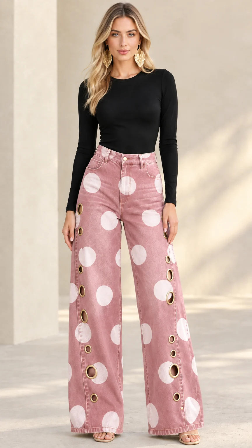 Alia - Premium Polka-Dot Wide-Leg Jeans