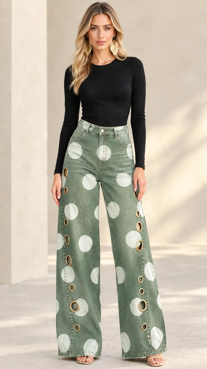 Alia - Premium Polka-Dot Wide-Leg Jeans