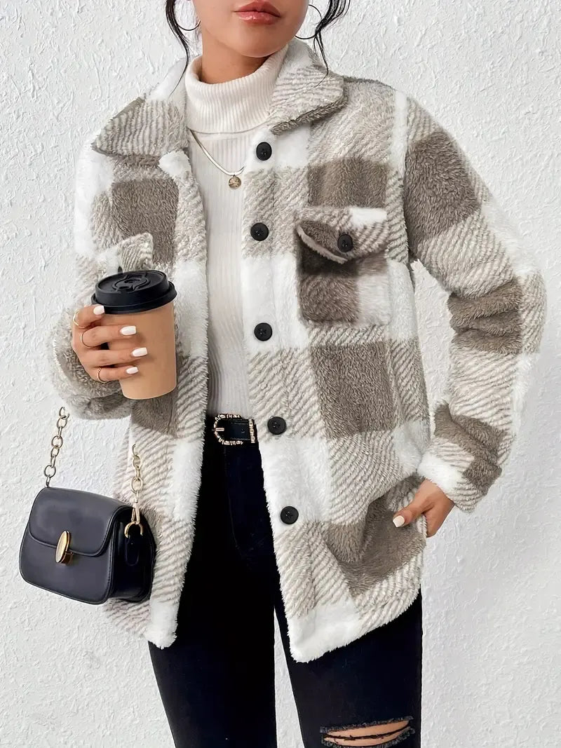 Emelisse - Cozy Plaid Button Overshirt