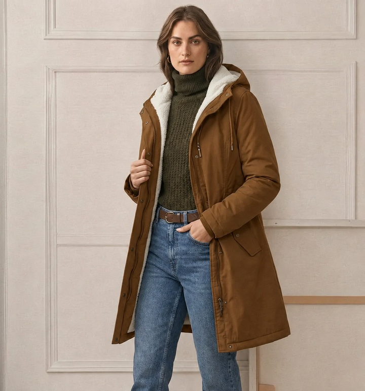 Clarice - Water-Repellent Longline Hooded Jacket