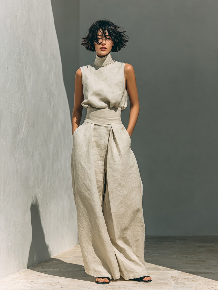 Alena - Breezy Sleeveless Blouse & Wide-Leg Trousers Set