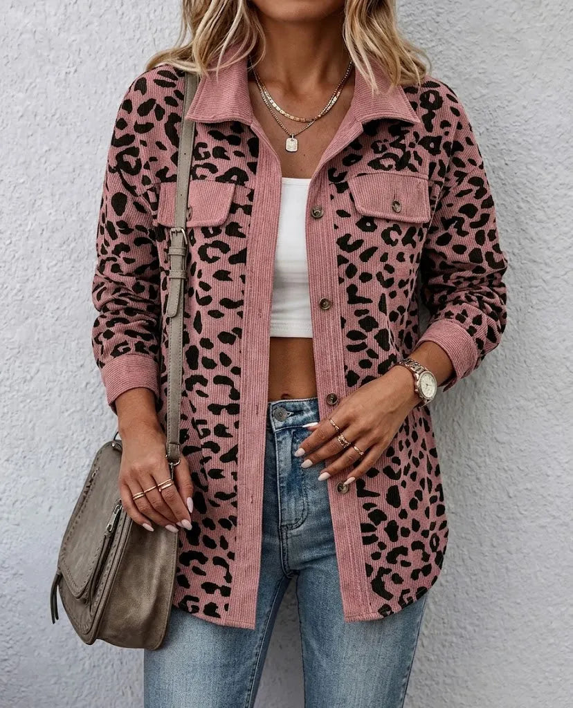 Miressia - Button Front Animal Print Cardigan