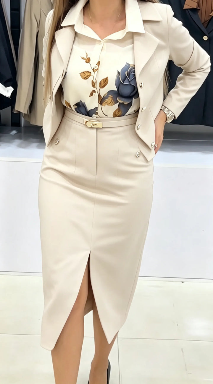 Xavina - Tailored Blazer Skirt Two Piece Set