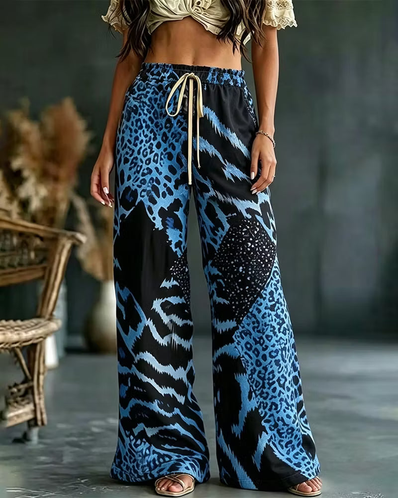 Elfrida - Soft-Touch Leopard Patchwork Wide-Leg Trousers