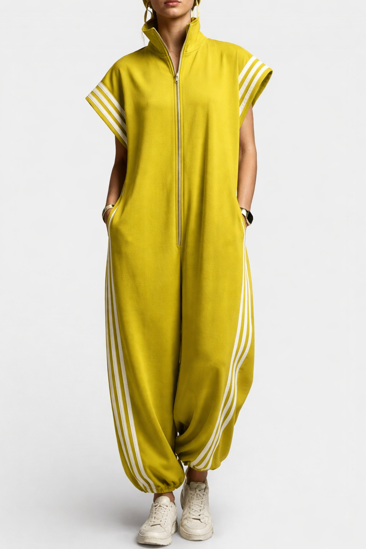 Cyrene - Soft-Touch Collared Zip Jumpsuit
