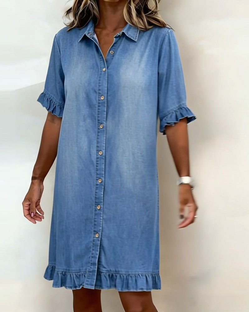 Veloura - Textured Ruffle-Sleeve Mini Dress