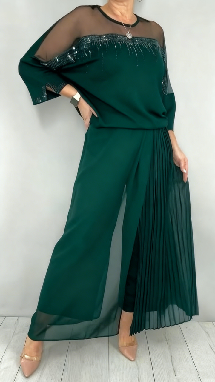 Caia - Embellished Pleated Two Piece Pants Set