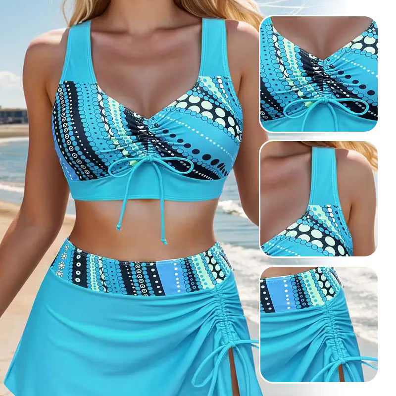 Xena - Ruched Tie Front Bikini Skirt Set