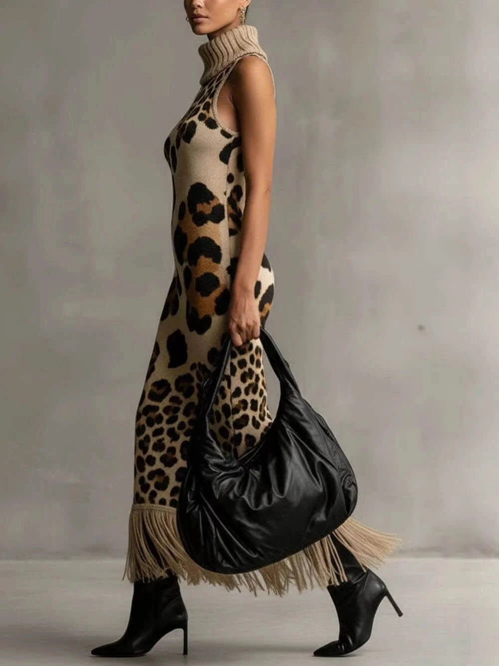 Oksana - Leopard-Print Fringed Maxi Dress