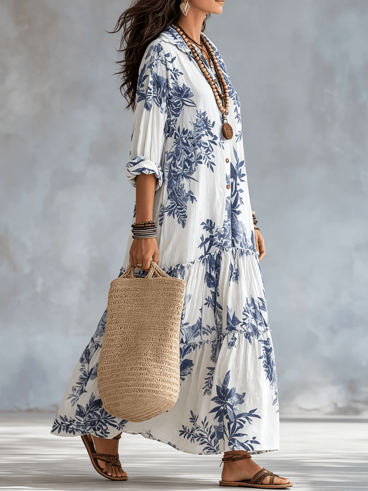 Thealise - Lightweight Button-Front Floral Maxi Dress
