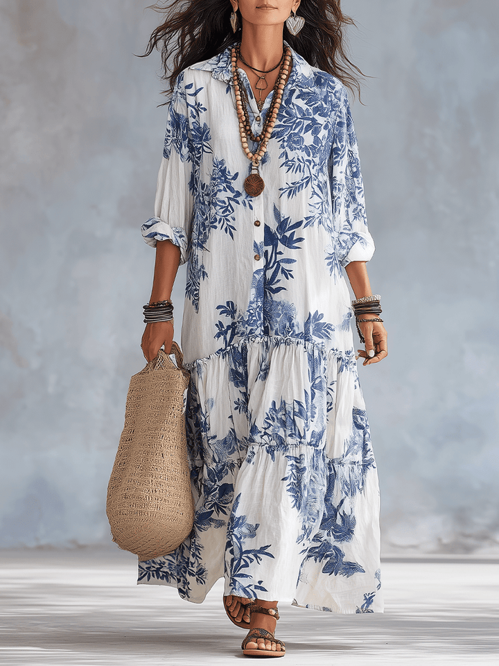 Thealise - Lightweight Button-Front Floral Maxi Dress