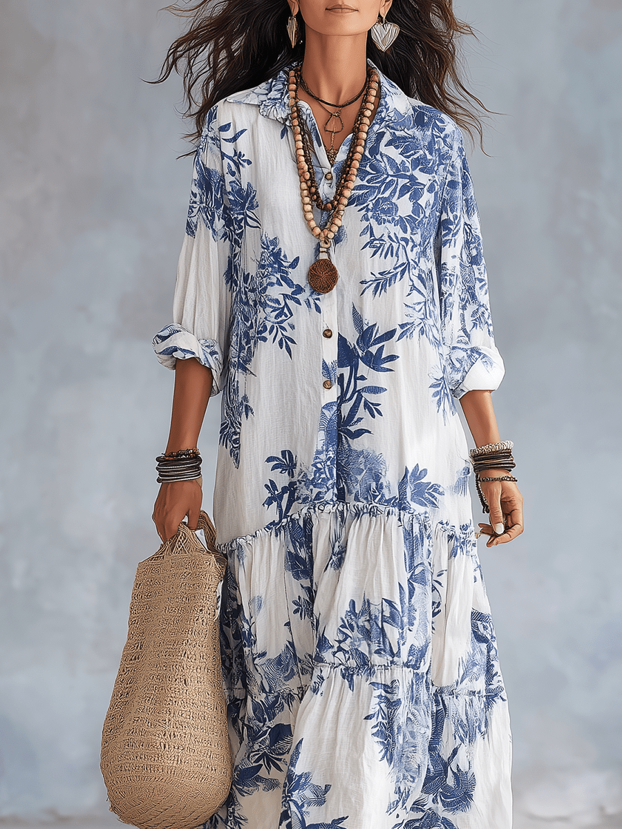 Thealise - Lightweight Button-Front Floral Maxi Dress