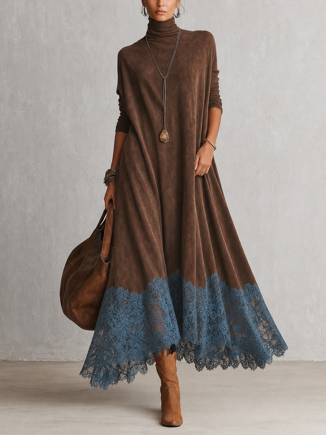 Gretta - Soft-Touch Lace-Trim Maxi Dress
