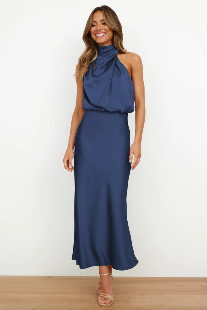 Melira - Regal High-Collar Maxi Dress