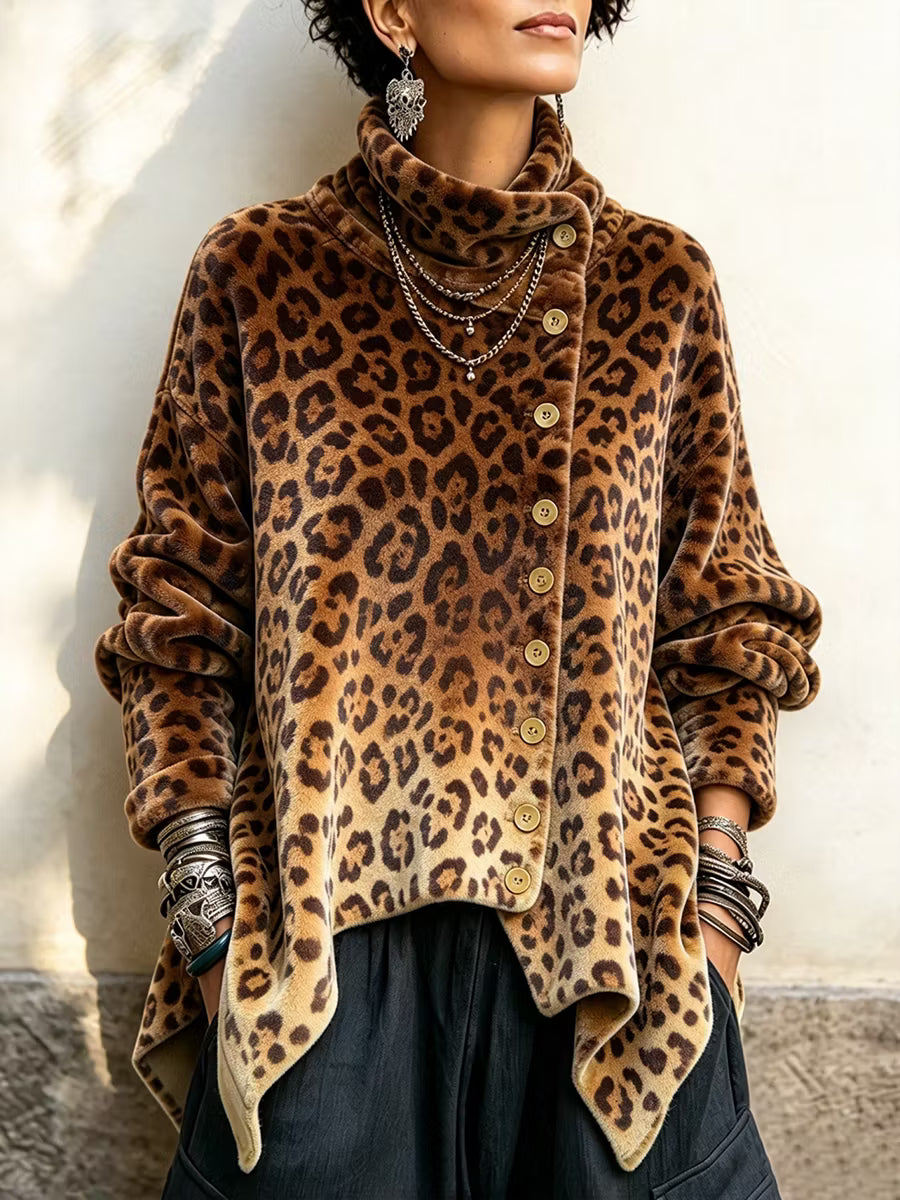 Caria - Soft-Touch Leopard-Print High-Neck Top