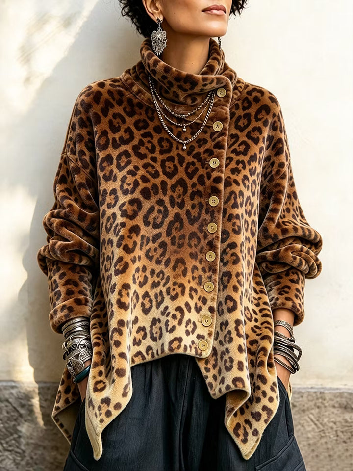Caria - Soft-Touch Leopard-Print High-Neck Top
