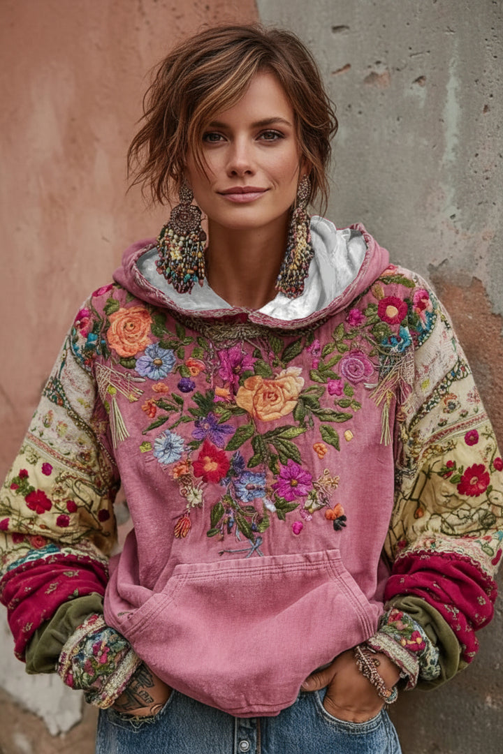 Norellia - Floral Embroidered Boho Hoodie