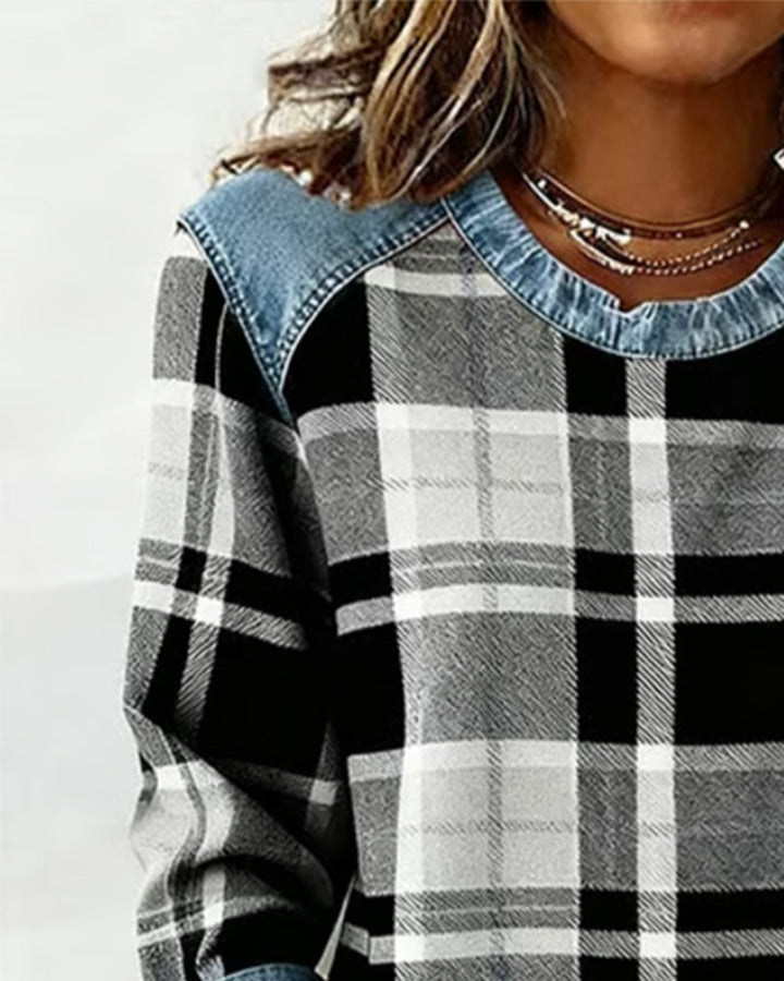 Adair - Casual Plaid Crew Neck Sweatshirt
