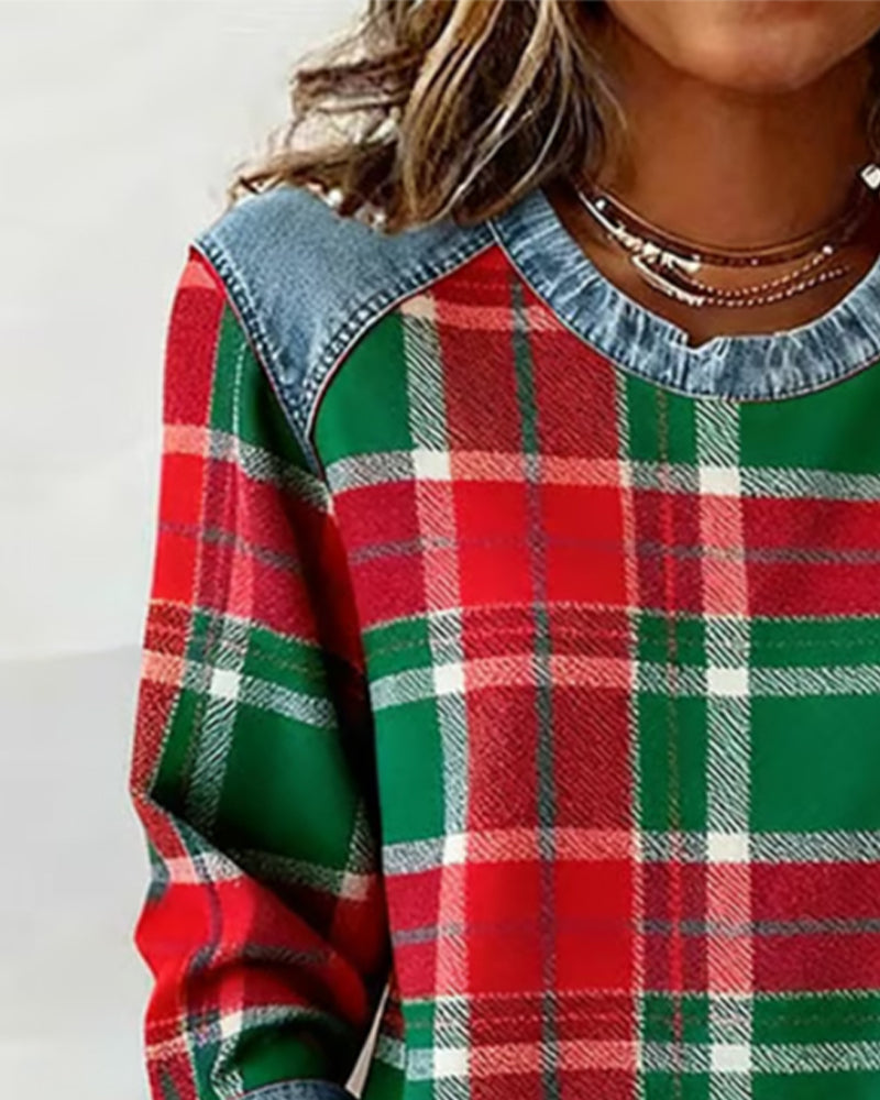 Adair - Casual Plaid Crew Neck Sweatshirt