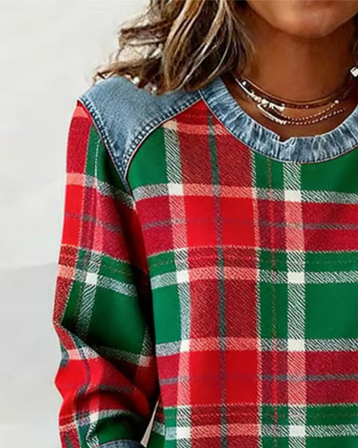 Adair - Casual Plaid Crew Neck Sweatshirt