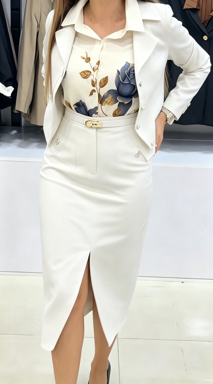 Xavina - Tailored Blazer Skirt Two Piece Set