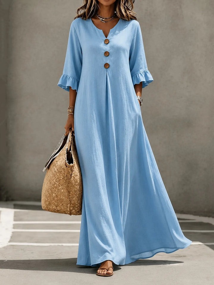 Vesperelle - Soft-Touch Printed V-Neck Maxi Dress