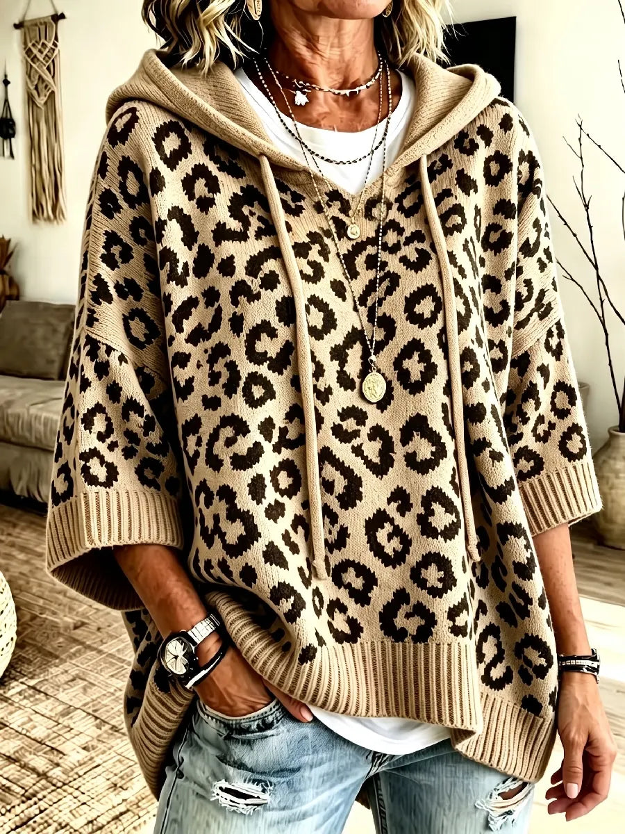 Jocasta - Oversized Leopard Knit Hoodie