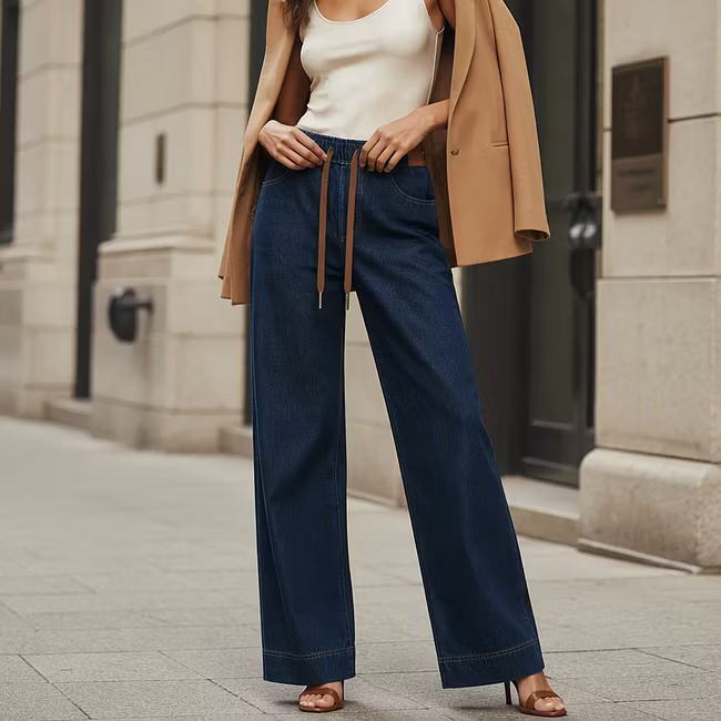 Morwen - Relaxed Wide Leg Drawstring Jeans