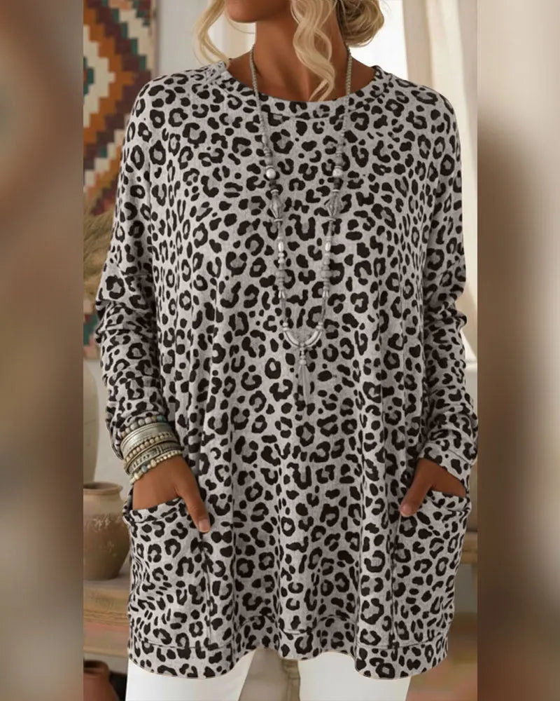 Primelia - Soft-Touch Leopard Long Sleeve Top