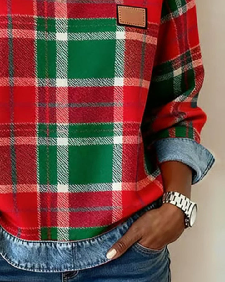 Adair - Casual Plaid Crew Neck Sweatshirt