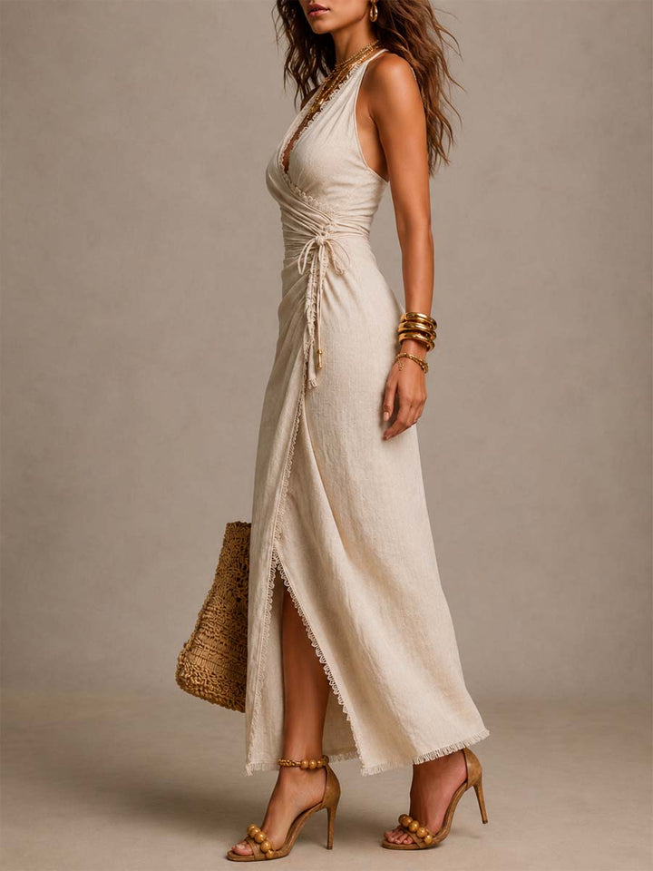 Aeloria - Premium Linen Wrap Midi Dress