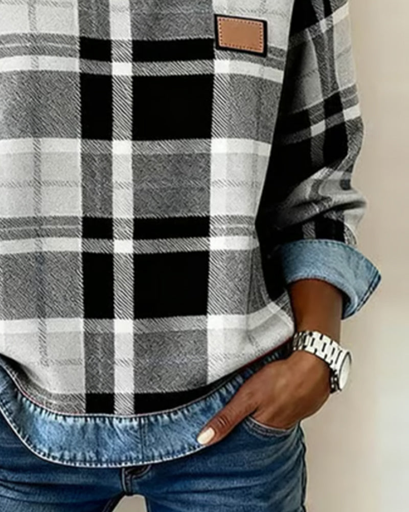 Adair - Casual Plaid Crew Neck Sweatshirt
