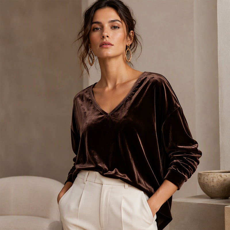 Bellanique - Relaxed Velvet V-Neck Tunic