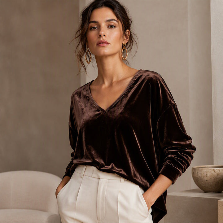 Bellanique - Relaxed Velvet V-Neck Tunic