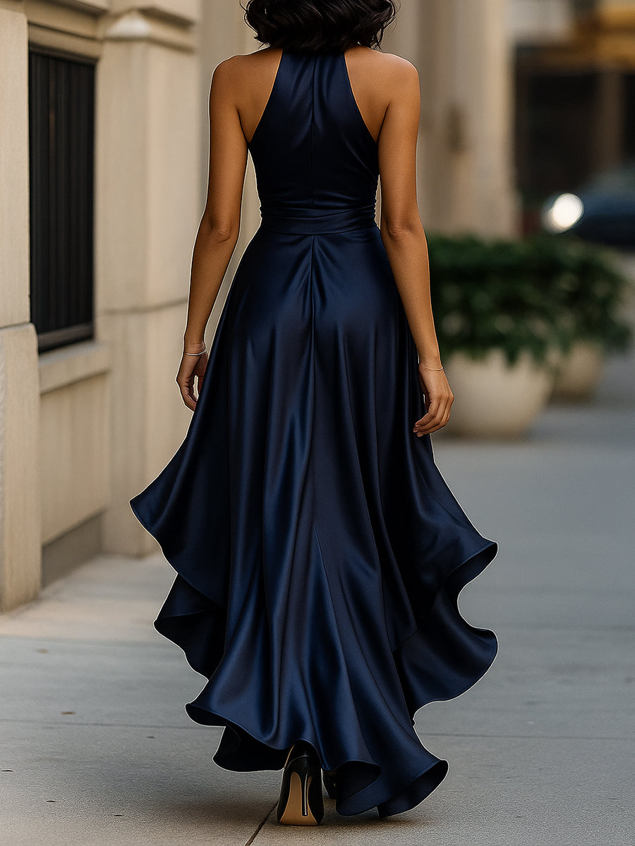 Denira - Lustrous Draped Wrap Dress