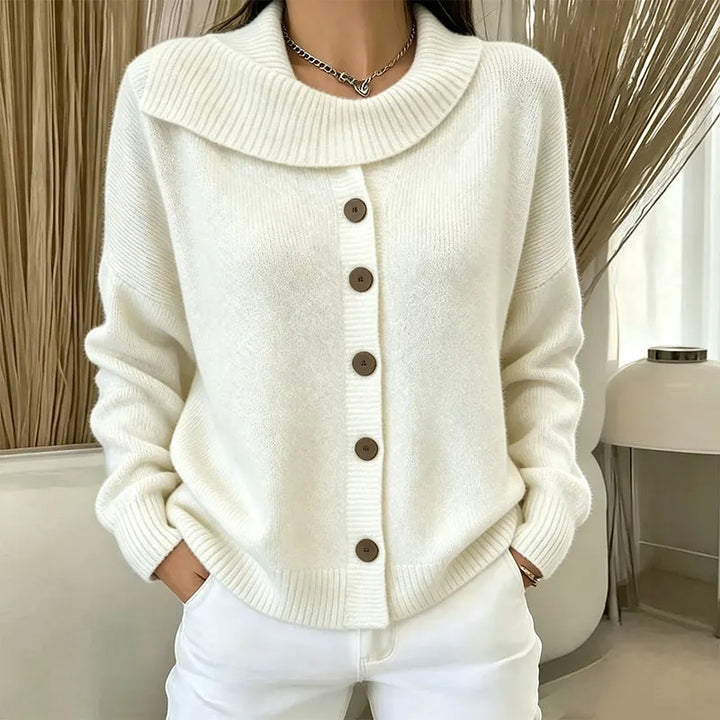 Elowette - Wide Collar Button Knit Cardigan