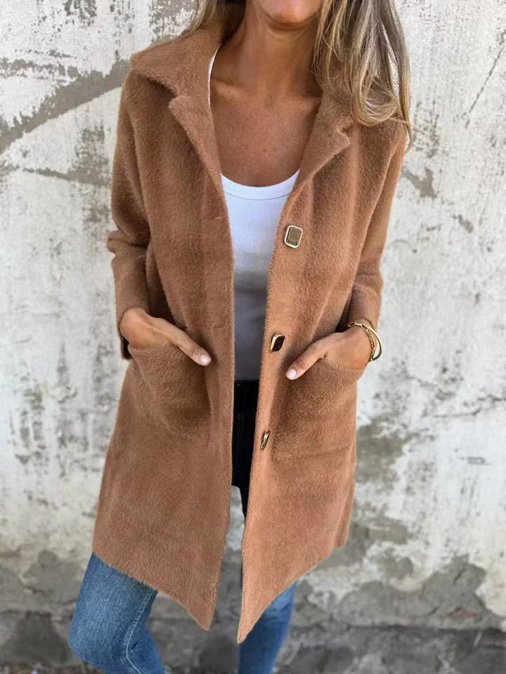 Fia - Soft Touch Button Front Longline Coat