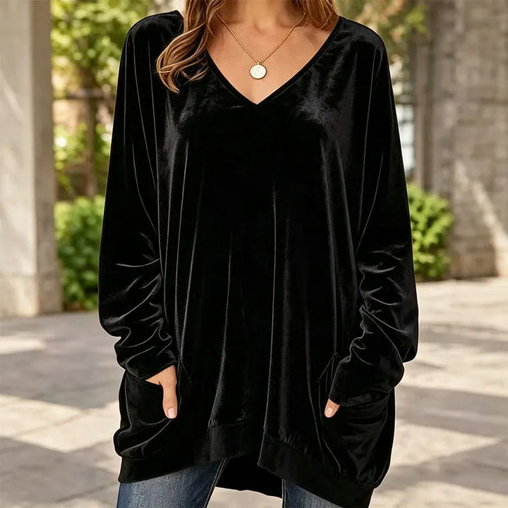 Bellanique - Relaxed Velvet V-Neck Tunic