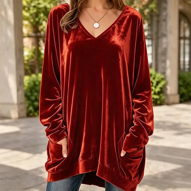 Bellanique - Relaxed Velvet V-Neck Tunic