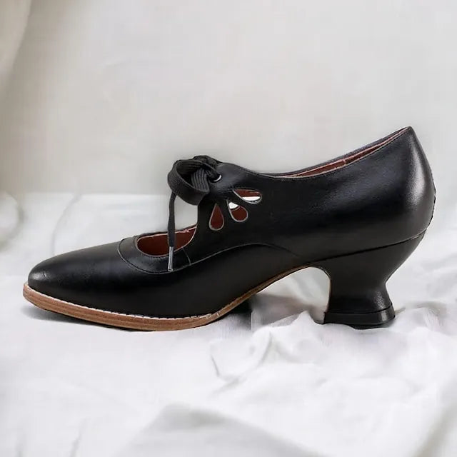 Veralyn - Vintage Lace Up Kitten Heels