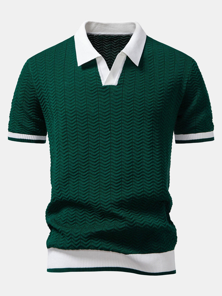 Arleno - Textured V-Neck Knit Polo