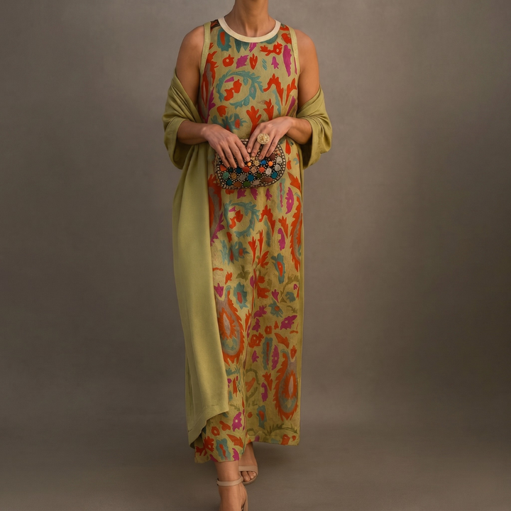 Lilith - Printed Midi Dress and Long Cardigan Set