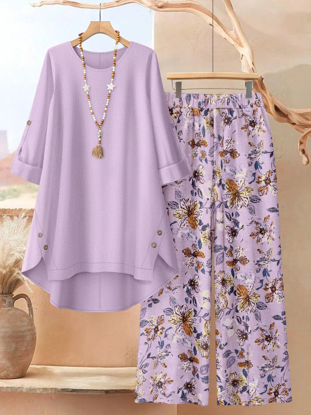 Rosette - Breezy Layered Tunic & Wide-Leg Trousers Set