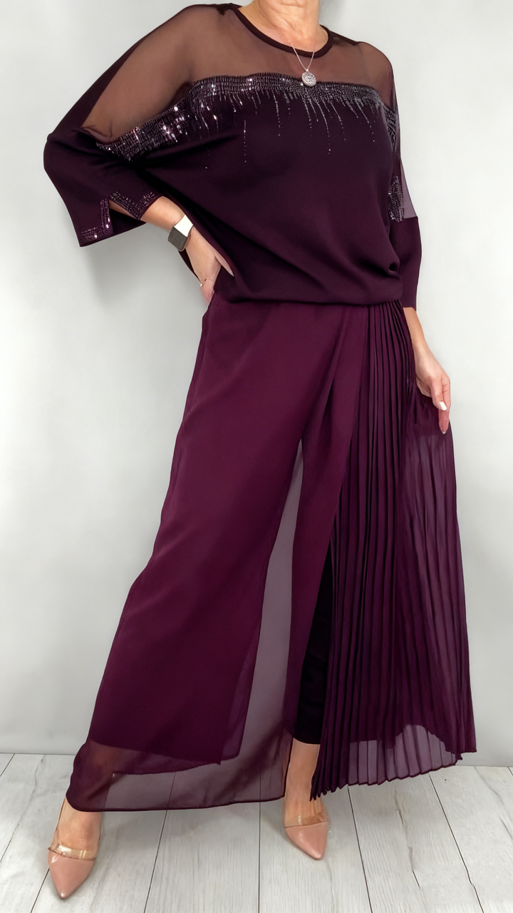 Caia - Embellished Pleated Two Piece Pants Set