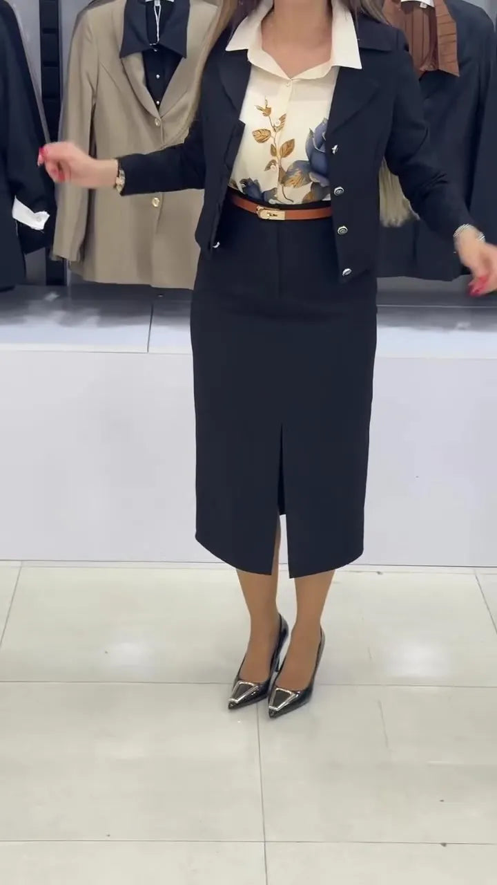 Xavina - Tailored Blazer Skirt Two Piece Set
