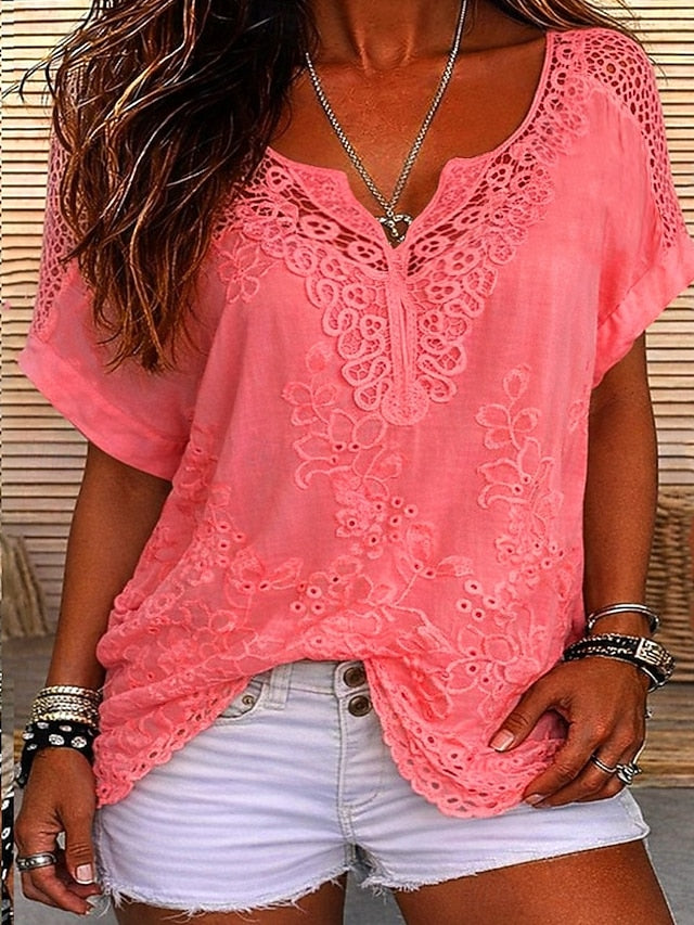 Ember - Embroidered Lace V Neck Blouse