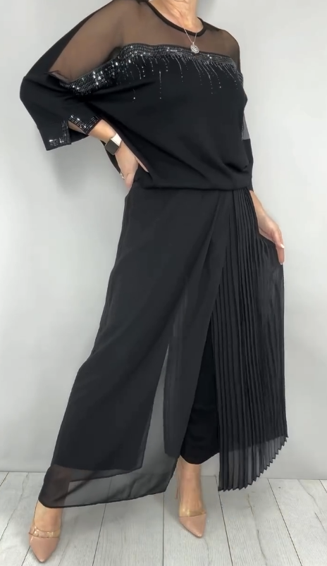 Caia - Embellished Pleated Two Piece Pants Set