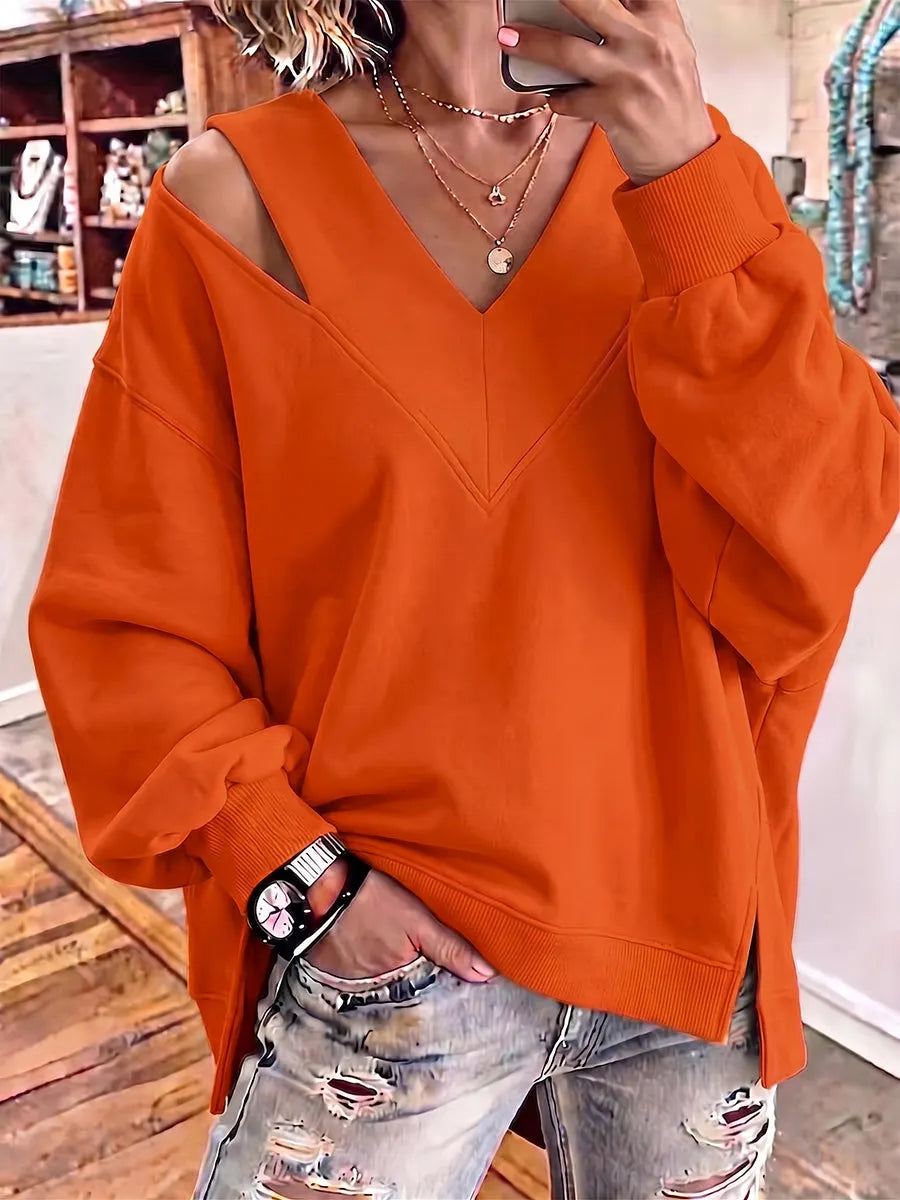 Aurelia - Soft-Touch Cutout V-Neck Sweatshirt