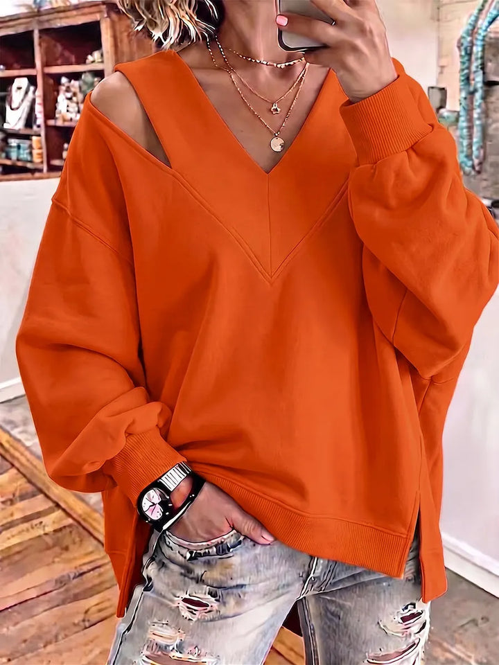 Aurelia - Soft-Touch Cutout V-Neck Sweatshirt